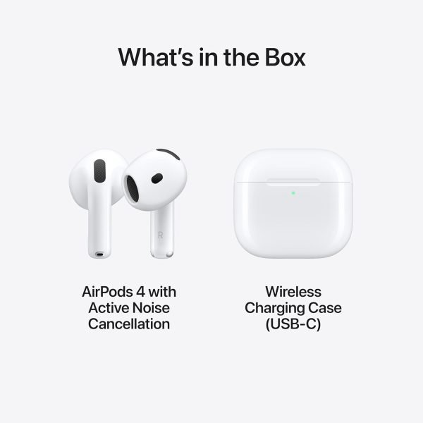 Apple AirPods 4 Wireless Earbuds, Bluetooth Headphones, with Active Noise Cancellation, Adaptive Audio, Transparency Mode, Personalized Spatial Audio, USB-C Charging Case,...