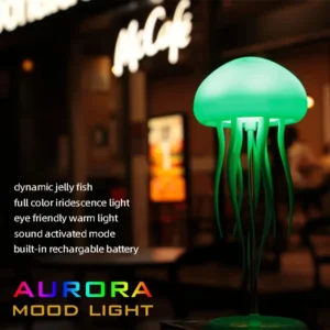 Aurora Mood Light, Dynamic Jellyfish LED Lamp, RGB Gradient, Voice Control, Hanging Indoor Light, Eye-Friendly Warm Light, Sound Activated, Rechargeable Battery, USB Dual Power,...