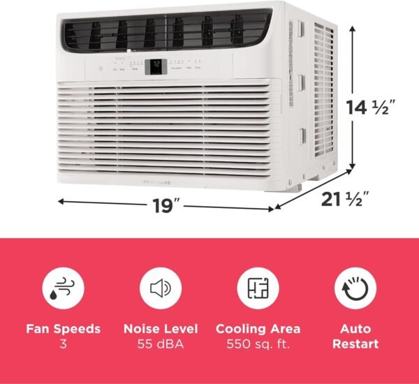 Frigidaire 12,000 BTU Window Air Conditioner with Remote Control, Cools Up to 550 Sq. Ft., Quiet Operation, Eco Mode, 3 Fan Speeds, Auto Restart, White