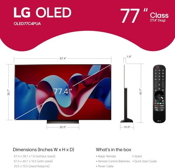 LG 77-Inch Class OLED evo C4 Series Smart TV 4K Processor Flat Screen with Magic Remote AI-Powered with Alexa Built-in (OLED77C4PUA, 2024)
