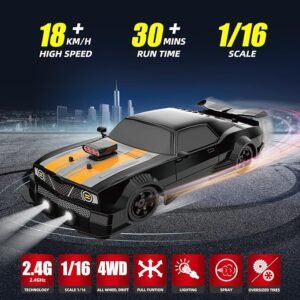 While Stocks Last：RC Drift Car 2.4GHz 1:16 Scale 4WD High Speed Remote Control Cars Vehicle with LED Lights Two Batteries and Drifting Tires Racing Sport Toy Cars for Adults...