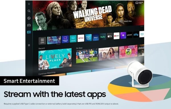 While Stocks Last:SAMSUNG 30" - 100" The Freestyle FHD HDR Smart Portable Projector for Indoor and Outdoor Home Theater, Big Screen Experience with Premium 360 Sound w/ Alexa...